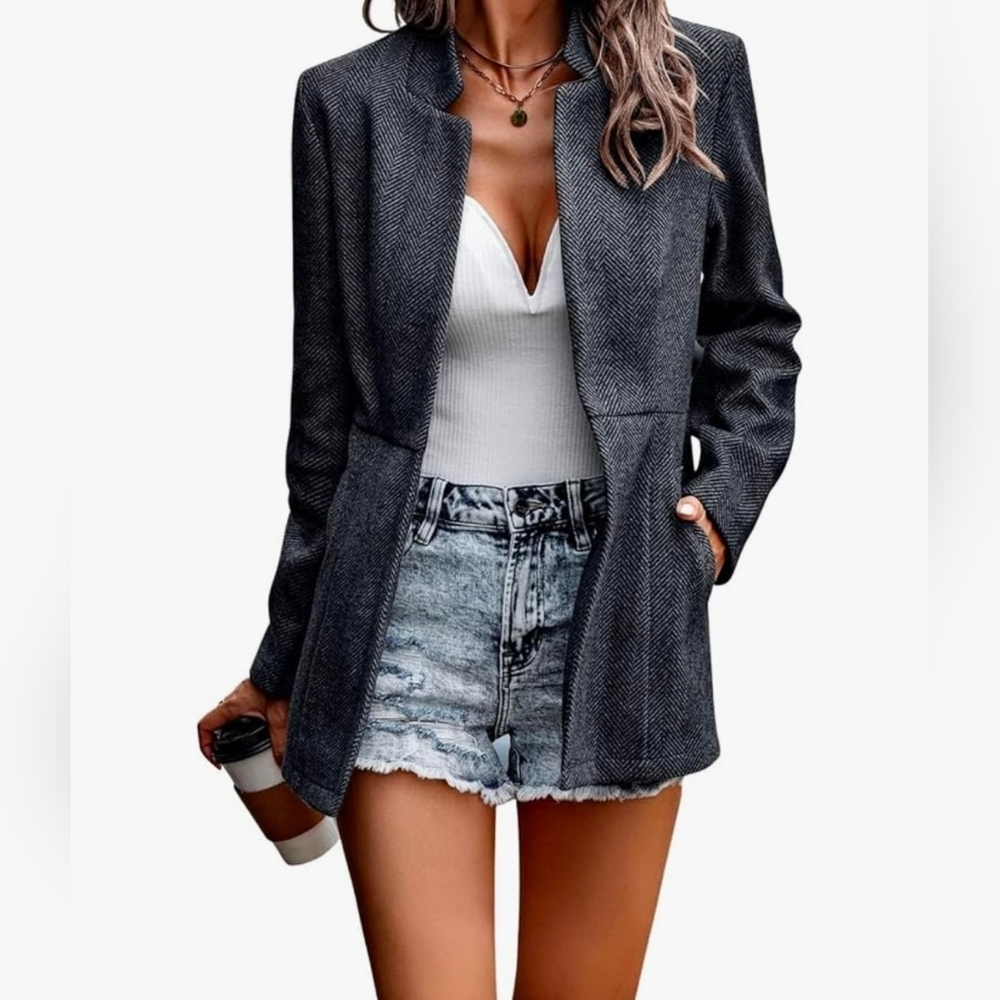 New chouyatou Women's Casual Business Open Front Long Sleeve Notch Lapel 2xl